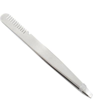 Eyebrow Tweezers with Comb Smooth Slant Tip Eyebrow Tweezers Ergonomic Stainless Steel Safe for Home (Silver) - Buy Online on GoSupps.com