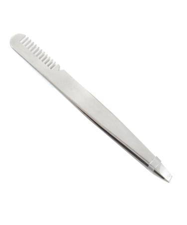Eyebrow Tweezers with Comb Smooth Slant Tip Eyebrow Tweezers Ergonomic Stainless Steel Safe for Home (Silver)