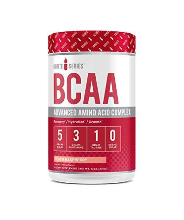 Ignite Series BCAA Peach Raspberry BCAA BCAAs Amino Acids Post Workout Muscle Recovery Hydration Glutamine 13 oz Tub (30 Servings)