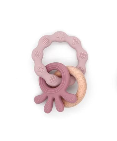 Silicone and Beechwood Nautical Pink Octopus Baby Teether Ring - Buy Online on GoSupps.com