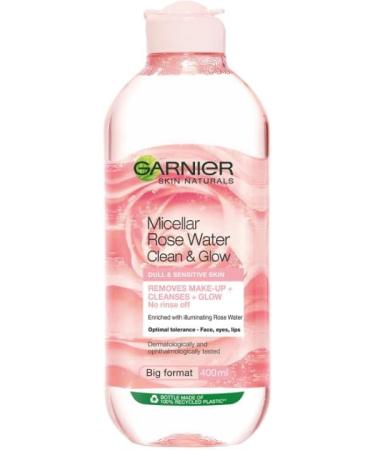 Garnier Micellar Rose Cleansing Water For Dull Skin Glow Boosting Cleanser and Makeup Remover Big Format Optimal Tolerance - Face Eyes Lips 400 ml - Buy Online on GoSupps.com