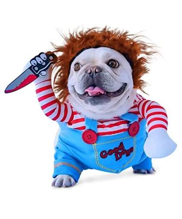 Chucky Dog Costumes for Dogs Wig and Knife Funny Chucky Dog Clothes Doll Halloween Cosplay Costume (M)