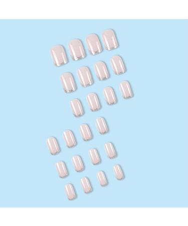 Mouyouglow Short Square Press On Nails - Nude Pink & Silver Glitter French Tip - Artificial Nails with Glue - Buy Online on GoSupps.com