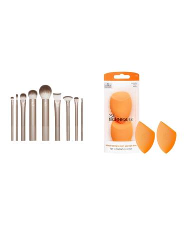 Real Techniques Au Naturale Makeup Brush Set & Makeup Sponge 1 Pack (1 x 2 pieces) Bundle with Makeup Sponge
