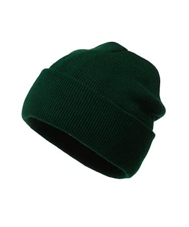 Winter Beanie Hat for Women Men Soft Stretch Cozy Chunky Wool Knit Hat Cuffed Soft Ski Skull Cap Green One Size