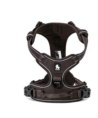 Winhyepet truelove dog harness no-pull reflective adjustable pet dishes with 2 linen clips simple control handle for small medium-sized and large dogs TLH5651 L brown