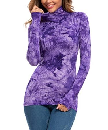 Womens Long Sleeve/Sleeveless Mock Turtleneck Stretch Fitted Underscrubs Layer Tee Tops D39983 Violet Purple Small