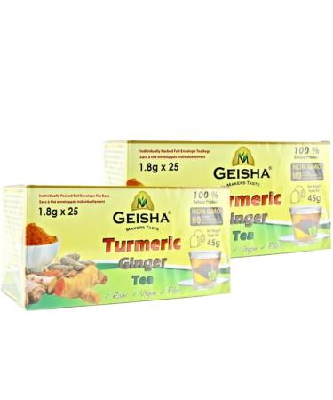 GEISHA Turmeric Ginger Tea - 2 Pack (50 Tea Bags/Pouches) | Ceylon Tea | Immune Boost | Non GMO