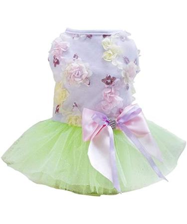 Dog dress puppy skirt dog princess clothes ballet tutu flower wedding lace dress luxury sheet dress for little dog girl (s green) s green green