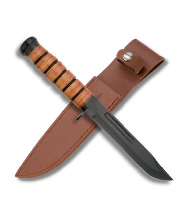 Carp deal outdoor knife with leather holster - stylish hunting knife with black blade - ideal survival knife - Bushcraft Knife - Elegant leather handle