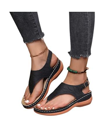 Lausiuoe Sandals Women Dressy Summer Flat Arch Support Wide Width Orthopedic Slide Casual Walking Orthotic Flip Flops 8 Black