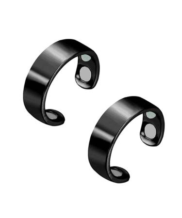 Lymphatic Drainage Therapeutic Magnetic Rings for Women Men,4Pcs Magnetic Lymph Detox Ring,Magnetic Therapy Ring for Stress Pain Relief,Magnetic Slim Open Adjustable Finger Rings Black-2Pack