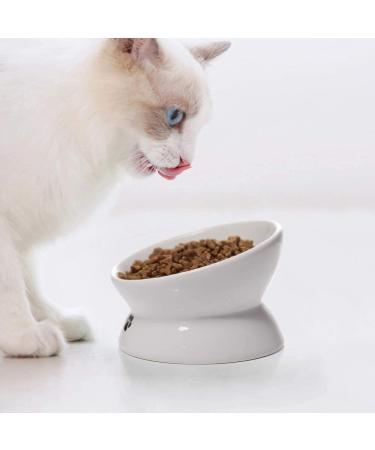 Y YHY 5 Inch White Ceramic Raised Cat Bowl - Anti-Vomiting, Tilted Design for Flat-Faced Cats & Small Dogs, Protects Pet's Spine, Dishwasher Safe - Buy Online on GoSupps.com