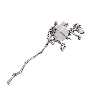 Pokinge China Style Pearl Hairpins Zinc Alloy Leaf Hair Accessories Vintage Round Moon Hair Forks Classic Simple Headwear Gifts for Women Girls(A)