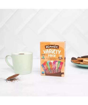 Beanies Flavored Coffee Variety Pack - 144 Individual Sachets 2kcal per Serving Gluten-Free Sugar-Free Vegan Instant Coffee 12 Sachets x 12 Pack with FREE-150 SUGAR SACHETS  - Buy Online on GoSupps.com