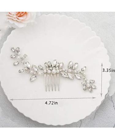 Brishow Silver Pearl Crystal Bride Wedding Hair Comb - Rhinestone Bridal Hair Accessories for Women and Girls - Buy Online on GoSupps.com