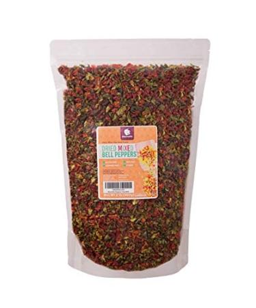 Gourmanity 2 lb Dried Mixed Bell Peppers, Dried Peppers, Dried Bell Pepper, Dehydrated Mixed Peppers, Dried Chopped Bell Peppers, Dried Diced Peppers, Dried Bell Peppers Flakes, All Natural, Kosher