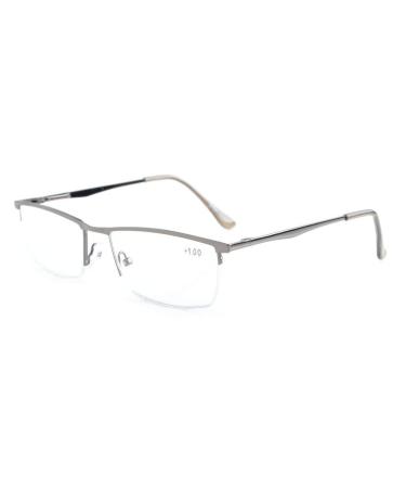 Eyekepper quality half rim metal reading glasses with spring hinge in metallic blue grey +2.00