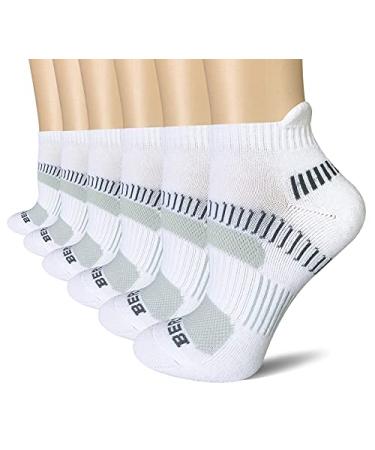 BERING Women's Performance Athletic Ankle Running Socks (6 Pairs) 7-9 White