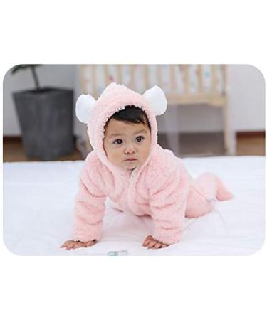 Ceguimos Newborn Baby Hooded Snowsuit Romper | Warm Fleece Jumpsuit | Cartoon Bear Design | Pink | 6-9 Months - Buy Online on GoSupps.com