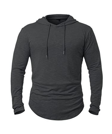 MANSDOUR Men's Athletic Hooded Shirts Long Sleeve Workout Sport Hoodie Casual Running T Shirt Quick Dry Pullover Top Black Large