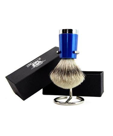 Haryali London Pure Silver Tip Shaving Brush - Stainless Steel & Shiny Blue Handle | Premium Shaving Set for Men - Buy Online on GoSupps.com