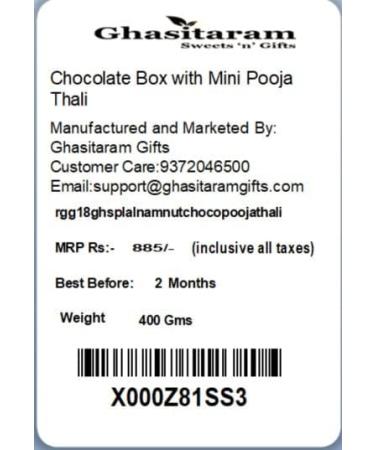 Ghasitaram Gifts Bhaidooj Special Almonds Namkeen Nutties and Chocolate Box with Mini Pooja Thali - Buy Online on GoSupps.com