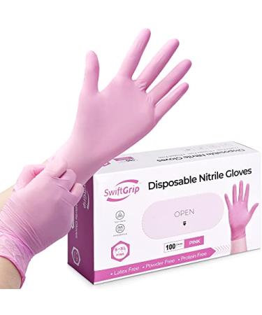 SwiftGrip Pink Nitrile Gloves, 3-mil, Pink Industrial Gloves Disposable Latex Free, Pink Cleaning Gloves, 100-ct Box 100 Medium (Pack of 100)