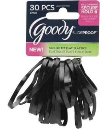 Goody SlideProof 4MM Black Latex Secure Fit Flat Elastics 30Count