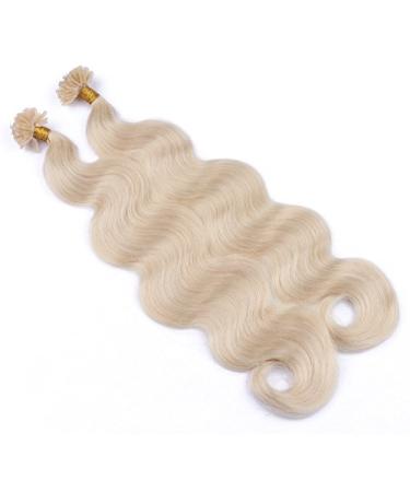 Keratin bonding corrugated hair extensions (#60 - white blonde - 50 cm - 25 strands - 1g - wavy) 100% Remy hair extensions real hair extension micro ring remy quality very easy to use 25 strands - 50cm -1g (total 25g)