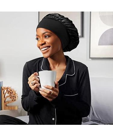 LADES Silk Satin Bonnet-4 Packs Women Satin Hair Bonnet for Curly Hair Satin Bonnet Silk Sleep Cap Silk Hair Wrap for Sleeping Black Hair Black+Purple+Red+Sapphire blue - Buy Online on GoSupps.com