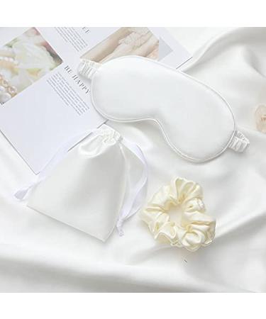 Silk Satin Sleeping Eye Mask White Sleep Eye Night Blindfold for Women and Men Soft Breathable Blackout Eyeshade Eye Cover for Travel Wedding Bridesmaid Gift