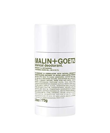 Malin + Goetz Eucalyptus  Bergamot  and Botanical Deodorant  with natural ingredients  effective odor and sweat protection  all skin types  no residue or stains  no aluminum  alcohol  2.6 Fl Oz.