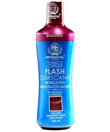 Burgundy "Flash" Gray Hair Cover | Ammonia and Peroxide Free | Herbacol Borgo a "Flash" Cubrecanas | Sin Amoniaco ni Peroxido | 8.1 Fl Oz. 240ml