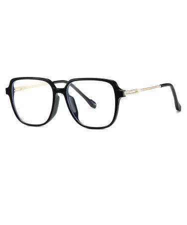 NIDOVIX Square TR90 Blue Light Blocking Glasses for Women Men Trendy Light Weight Non-prescription Computer Eyeglasses 01 Black/Gold 54 Millimeters