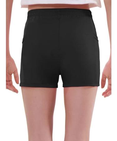 Girls' Quick Dry Athletic Running Shorts with Mesh Liner Pockets - Black | Size 12 Years - Buy Online on GoSupps.com