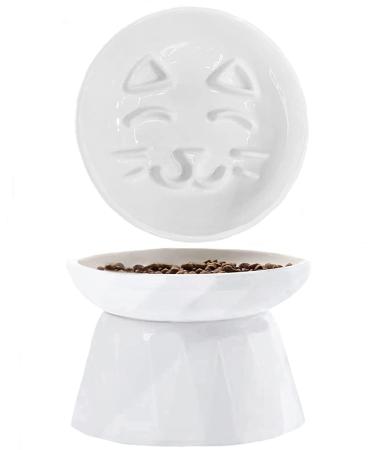 Kopmath Raised Slow Feeder Cat Bowl, Ceramic Elevated Cat Slow Feeder, Healthy Eating for Wet & Dry Food, Sturdy & Grippy, Pet Puzzle Food Plate, Prevent Vomitting Indigestion, Dishwasher Safe White