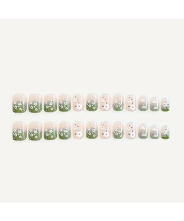 24Pcs/Set Press On Nails Small fresh green spring flower cloud short False Nails Acrylic Fake Nails Full Cover Nails Tips Artificial Finger Manicure Press on nails for Women and Girls - Buy Online on GoSupps.com