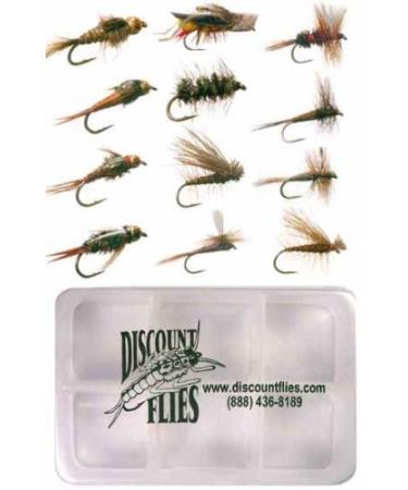 DiscountFlies Terrestrial Dry Fly Fishing Flies Fishing Kit w/Fly Box & 12  Dry Flies for Trout Fishing Realistic and Effective Fly Fishing Gear Trout  Flies for Fly Fishing on Strong Sharp Hooks