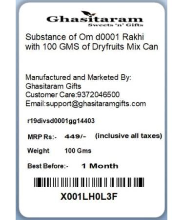 Ghasitaram Gifts Rakhi for Brother Rakhis Online - Substance of Om d0001 Rakhi with 100 GMS of Dryfruits Mix Can Rakhi Set with 100 gms of Dryfruits Mix Can - Buy Online on GoSupps.com