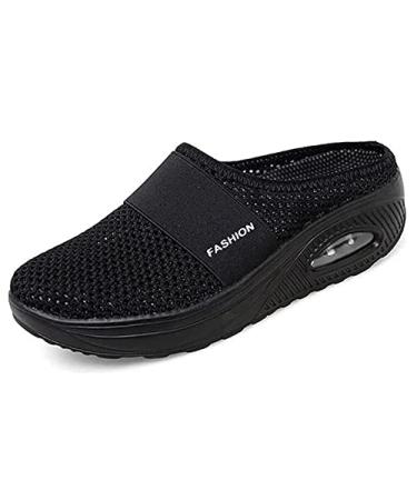 HAMTRED Womens Air Cushion Slip-On Walking Shoes Orthopedic Diabetic SlippersWalking Shoes Breathable with Arch Support Knit Comfort Slippers 8 Wide Black