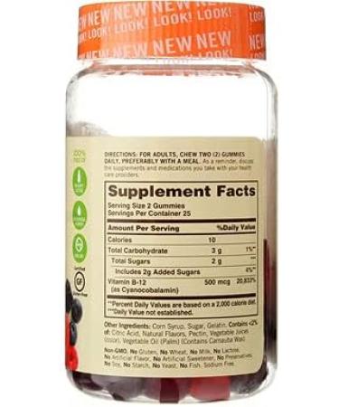 Sundown Naturals B12 Gummies | Raspberry Mixed Berry & Orange Flavored | 500 mcg | 50 Gummies - Buy Online on GoSupps.com