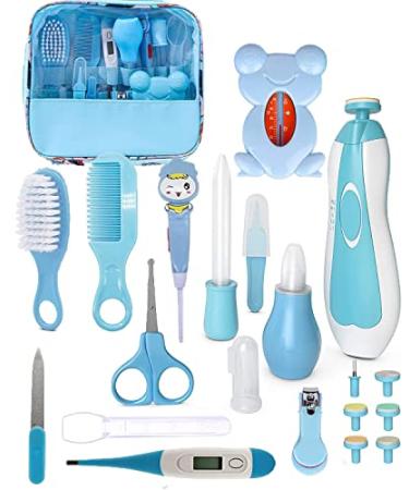 Baby Healthcare and Grooming Kit  Portable Baby Electric Nail Trimmer Care Set  Newborn Nursery Care Kit Baby Essentials with Baby Feeder Dropper  Medicine Dispenser  etc Baby Shower Gifts(Blue)