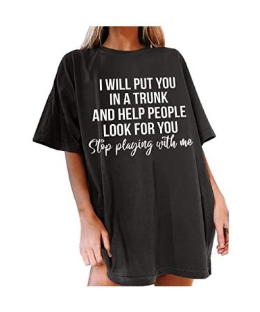 Graphic Tees Women Trendy, Womens Oversized Baggy Crewneck T-Shirt Short Sleeve Loose Fit Graphic Tee Tops A-01-2-dark Gray Small