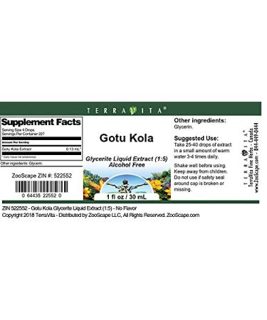Gotu Kola Glycerite Liquid Extract (1:5) - No Flavor (1 oz ZIN: 522552) - Buy Online on GoSupps.com
