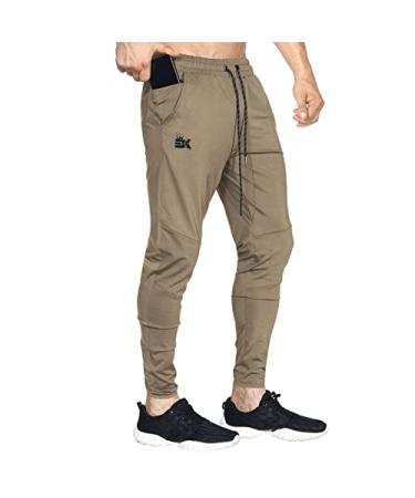 BROKIG Mens Lightweight Gym Jogger Pants,Men's Workout Sweatpants with Zip Pocket X-Large Beige