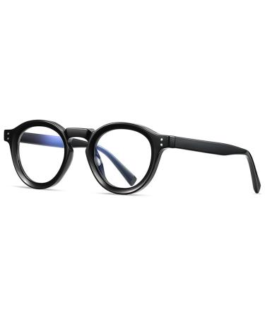 kachawoo Retro Glasses Frame Women TR90 Acetate Round Eyeglasses Men Eyewear Non-Prescription Lens Black With Clear