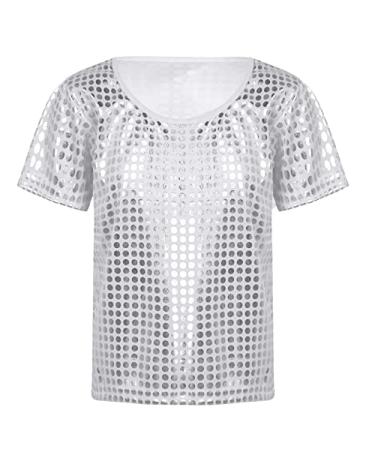 KKmeter Kids Girls Boys Shiny T-Shirt Short Sleeves Hip Hop Jazz Dance Performance Festival Party Loose Top Shirt Blouse 2-6 Silver