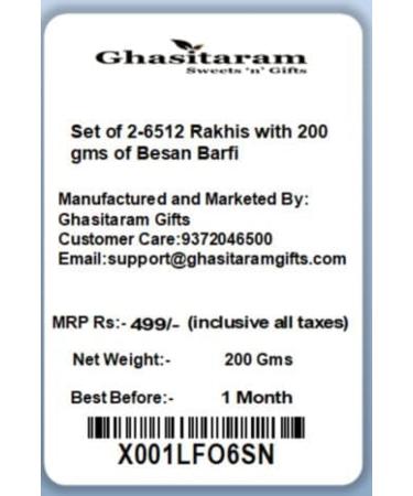 Ghasitaram Gifts Rakhi for Brother Rakhis Online - Set of 2-6512 Rakhis with 200 GMS of Besan Barfi Rakhi Set with 200 gms of Besan Barfi - Buy Online on GoSupps.com