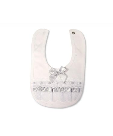 Cute Baby Girls Boys Babies Newborn 3 6 Months Infant Childrens Feeding Weaning Bandana Burp Dribble Broderie Anglais Lace Ribbon Wedding Baptim Christening Fancy Frilly Bib Cotton Satin Bow Trim White Grey - Buy Online on GoSupps.com